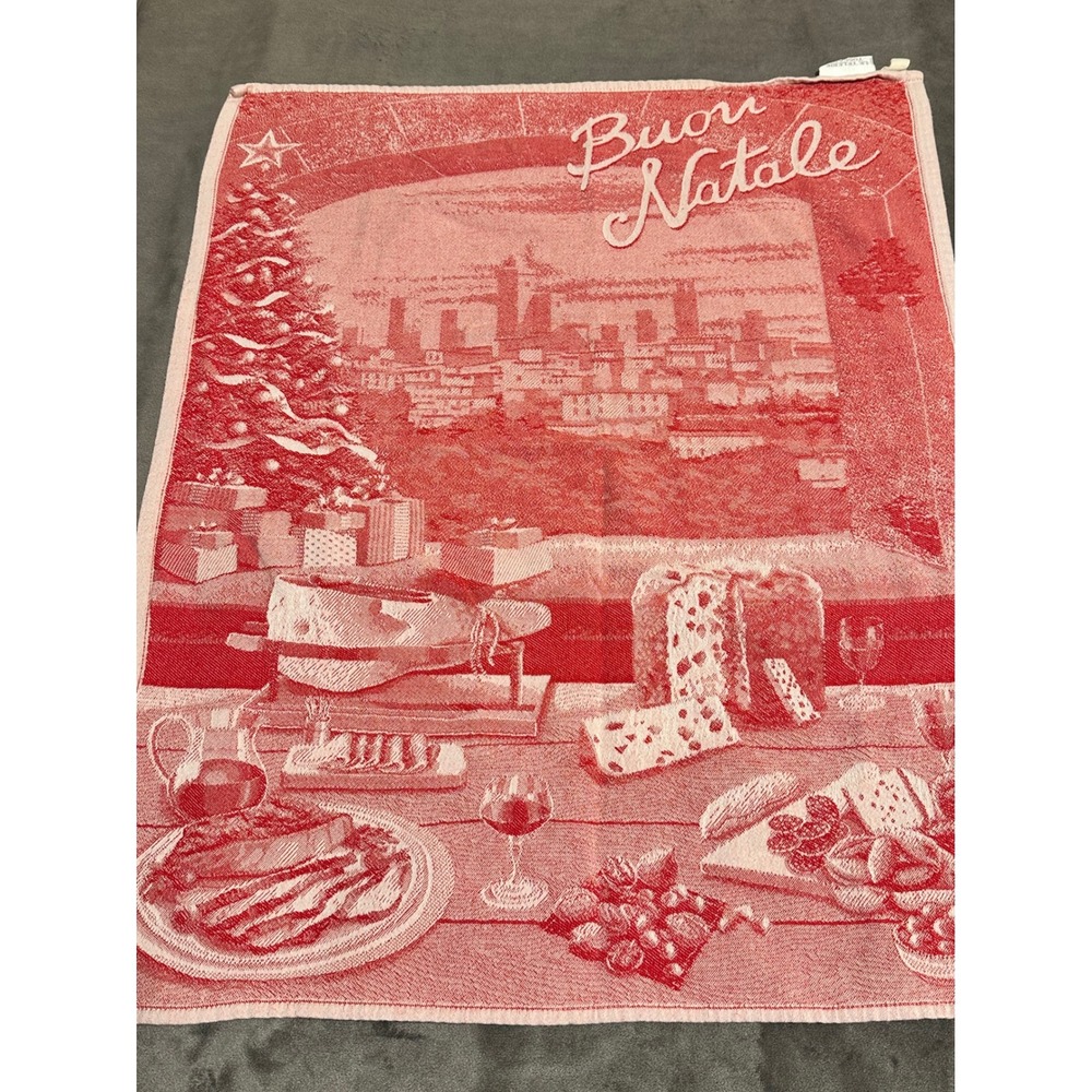 Le Telerie Toscane Buon Natale Italian Jacquard Tea Towel Red White Holiday